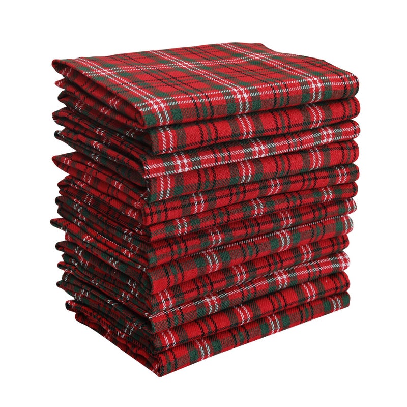 DG Collections مناديل عشاء DG Collections، 100% قطن، مناديل مطبخ كبيرة الحجم، مجموعة من 12 قطعة (19 × 19 بوصة) بتصميم مربعات حمراء وخضراء لعيد الميلاد وعيد الشكر مع زوايا مائلة وخالية من الوبر - Image 1